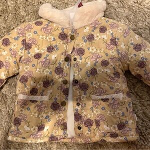 Tahari Kids Floral Puffer Jacket - Cream and Purple